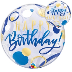 22 Birthday Blue & Gold Dots Bubble Balloon
