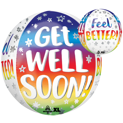 16 Inch Orbz Get Well Soon Silver Rainbow Balloon