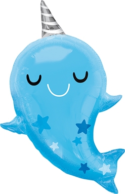 24 Inch Narwhal Baby Blue Balloon
