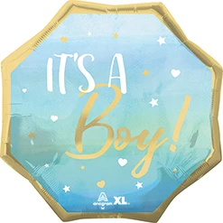22 Inch It's a Boy Blue & Gold Octagon Balloon