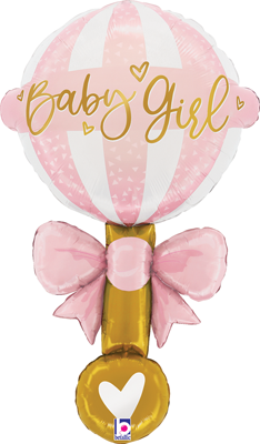 35" Satin Baby Girl Rattle Balloon