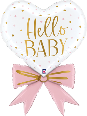 34" Baby Pink Bow Heart Balloon