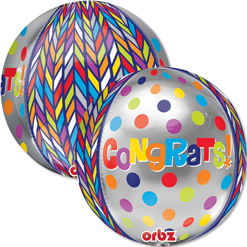 16 Inch Orbz Dotty Geometric Congrats Balloon