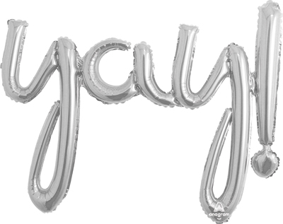 35 Inch Yay Air-Fill Silver Script Phrase Balloon