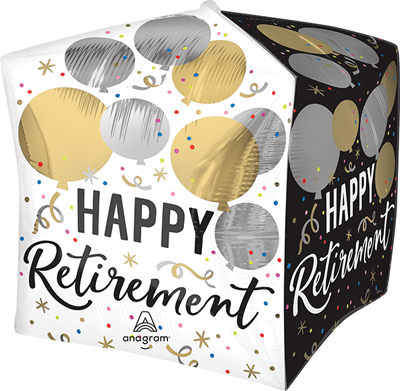 15" Cubez® Black Silver Gold Retirement Balloon