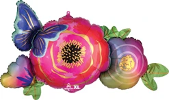 37" Satin Luxe Flowers & Butterfly Balloon