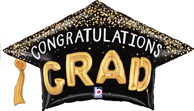 30" Graduation Confetti Grad Hat Balloon