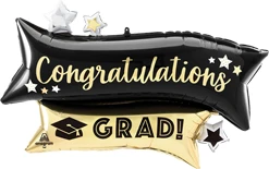 38" Congratulations Grad Gold & Black Balloon