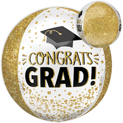 16 Inch Orbz Grad Congrats Gold Glitter Balloon