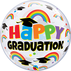 22 Inch  Graduation Caps & Rainbows Bubble Balloon
