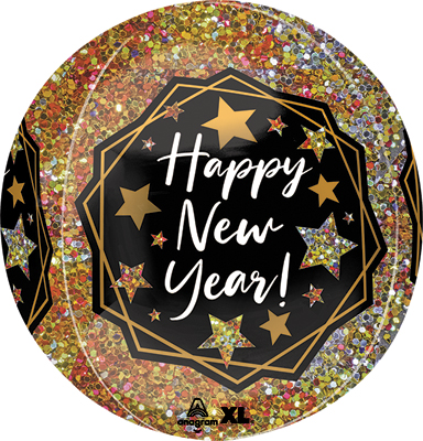 16 Inch Orbz New Year Gold Sparkle Balloon