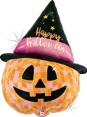 33" Halloween Disco Jack-o-Lantern Holographic Balloon