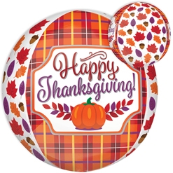 16 Inch Orbz Perfectly Plaid Thanksgiving Balloon