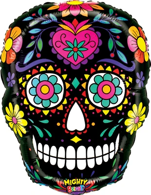 22" Day of Dead Mighty Bright Black Sugar Skull Balloon