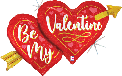 40" Valentine Two Hearts Arrow Holographic Balloon