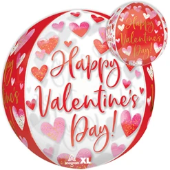 16" Clear Orbz Valentine Watercolor Hearts Balloon