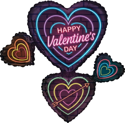 36" Valentine Neon Hearts Balloon