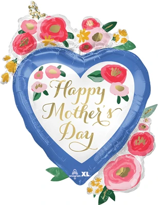 34" Mom Painted Florals Heart Balloon