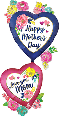 52 Inch Mother's Day Satin Watercolor Floral Multi-Balloon