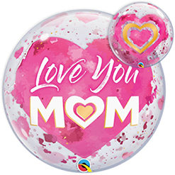 22 inch Love You Mom Pink Bubble Balloon