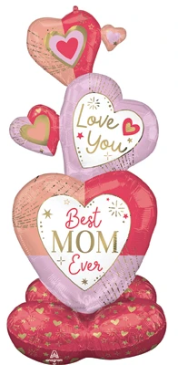 55 Inch Airloonz Mom Colorful Stacked Hearts Balloon