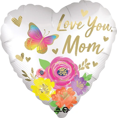 28" Jumbo Love You Mom Satin Floral Balloon