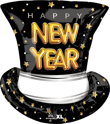 24 Inch New Year Pop Clink Cheers Top Hat Balloon
