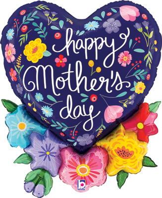 28 Inch Mother's Day Folk Floral Heart Balloon