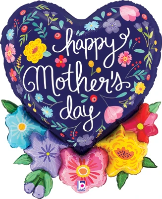 28" Mother's Day Folk Floral Heart Balloon