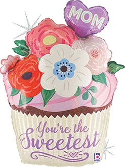 24" Mother's Day Floral Cupcake Holographic Balloon
