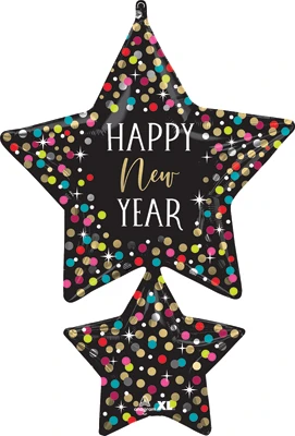 37 Inch New Year Colorful Confetti Stars Balloon