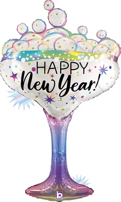 37" New Year Champagne Glass Opal Holographic Balloon