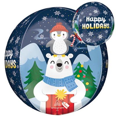 16" Orbz&reg; Happy Holidays Frosted Friends Balloon