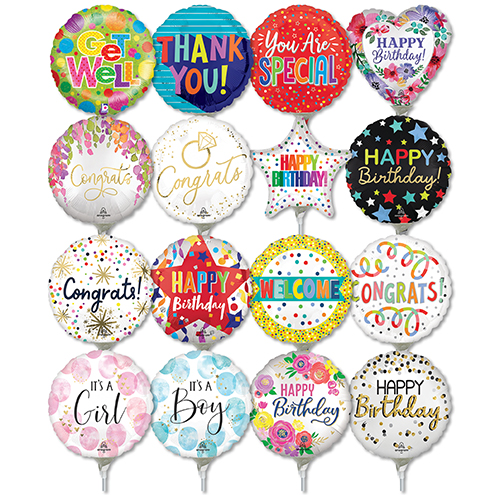9 Inch Assorted Message Pre-Inflated Mini Stick Balloons ProfitPak 30pk ...
