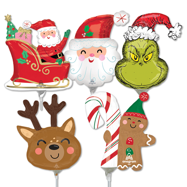 14 Inch Christmas Pre-Inflated Minishape Stick Balloons 16pk - Balloons.com