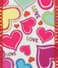 white ribbon with colorful hearts and LOVE text red wired edge twill texture polyester material