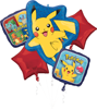 This Pokemon balloon bouquet kit includes a medium shape Pikachu and four cordinating balloons including two solid red stars andtwo with Pokemom characters on them