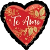 Red heart shaped Te Amo balloon with gold floral leaf accents and elegant script lettering for romantic decoration