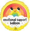round yellow foil balloon with emotional support balloon text smiling rainbow cloud design and star accents for encouragement decor