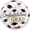 Balloon with congratulations grad text and black graduation caps, partially visible design for graduation celebration