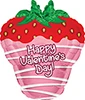 This balloon is in the shape of a chocolate dipped strawberry with Happy Valentine's Day written in the center