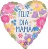 This balloon is a heart shape with the words Feliz Da Mam