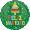 This green Balloon features a pinata like christmas tree with festive lettering spelling out Feliz Navidad.