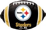 This balloon is football shaped with the steelers theme