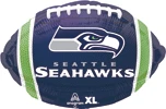 This balloon is football shaped with the Seahawks themed