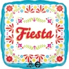 This colorful balloon has fiesta in the center and is surrounded byan elegant floral display