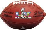 This football shaped balloon features the Super Bowl logo for the current year
