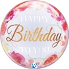 A balloon that has a pinkpeonies background and says happy birthday to you on it