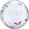 This clear Bubble Balloon has Happy Birthday written in a fun script and is surrounded by colorful butterflies