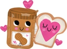 Cute balloon set with smiling peanut butter jar and heart shaped toast with small pink hearts around them